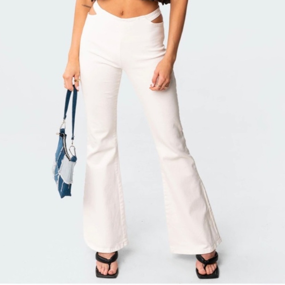 Edikted White High-Rise Flare Jeans